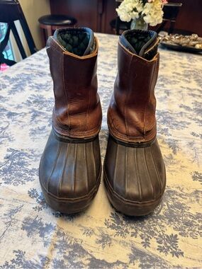 Men's schnees Brown Leather & Black Rubber slip on thermal Duck Boots